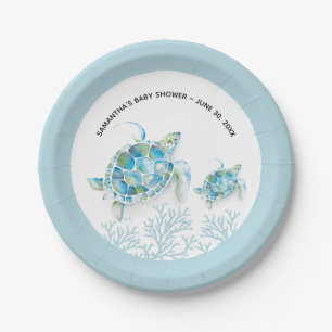 Assiettes En Carton Sous la tortue bleue de la mer
