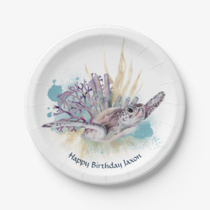 Assiettes En Carton Sous la tortue de mer Cute Animal marin Anniversai