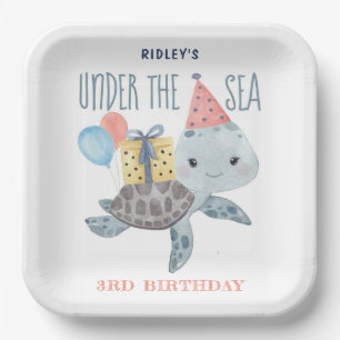 Assiettes En Carton Sous l'aquarelle de la tortue de mer Anniversaire