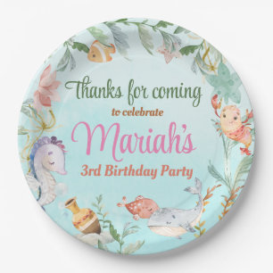 Assiettes En Carton Sous l'aquarelle de mer Anniversaire