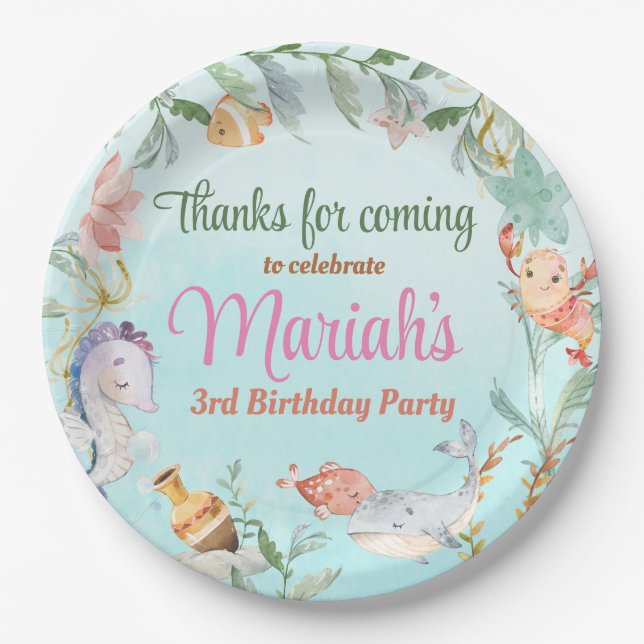 Assiettes En Carton Sous l'aquarelle de mer Anniversaire (Devant)