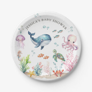 Assiettes En Carton Sous le Baby shower d'animaux de mer colorés