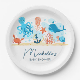 Assiettes En Carton Sous le Baby shower d'animaux marins