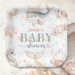 Assiettes En Carton Sous le Baby shower de mer fille océan rose
