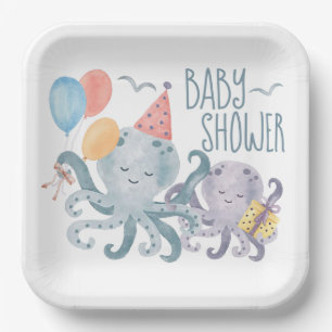 Assiettes En Carton Sous le Baby shower de Sea Octopus Beach
