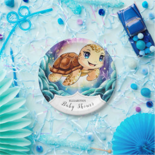 Assiettes En Carton Sous le Baby shower de tortue Sea Pastel