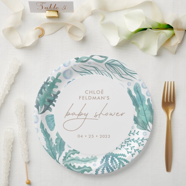 Assiettes En Carton Sous le Baby shower nautique de l'aquarelle marine (Mariage)