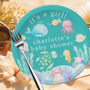 Assiettes En Carton Sous le Baby shower Sea Adventure