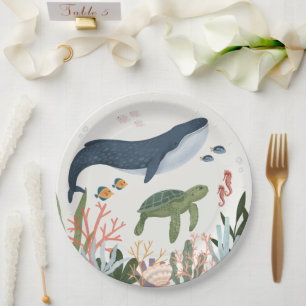 Assiettes En Carton Sous Le Décor Table Baby shower Mer