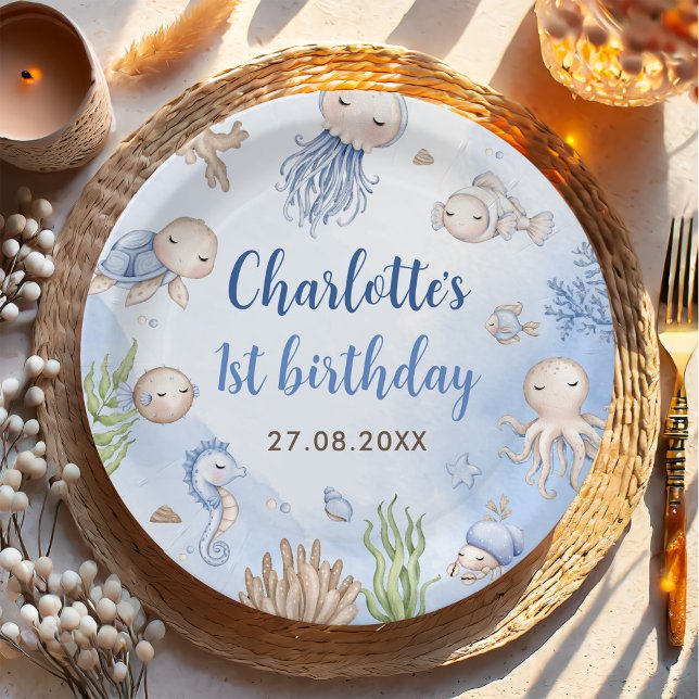 Assiettes En Carton Sous le parti Anniversaire de enfant de la mer (Créateur téléchargé)
