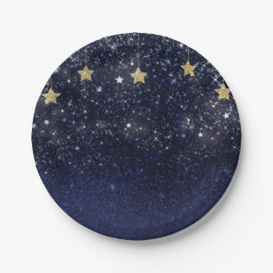 Assiettes En Carton Sous les étoiles Starry Night Gold Blue Prom Party