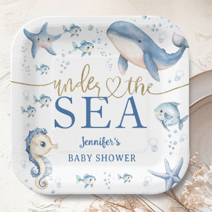 Assiettes En Carton Sous l'océan Baby Shower Garçon Bleu Océan