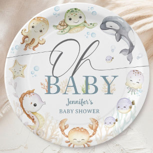 Assiettes En Carton Sous l'océan Baby Shower Genre Neutre Océan