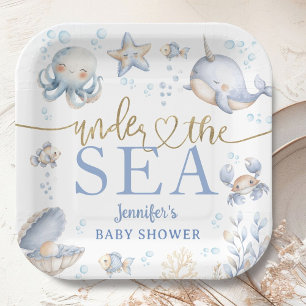 Assiettes En Carton Sous l'océan Fille ou garçon Baby Shower Bleu 