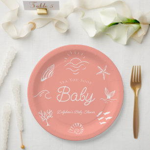 Assiettes En Carton Sous l'océan Vous Bientôt Fille Rose Baby Shower