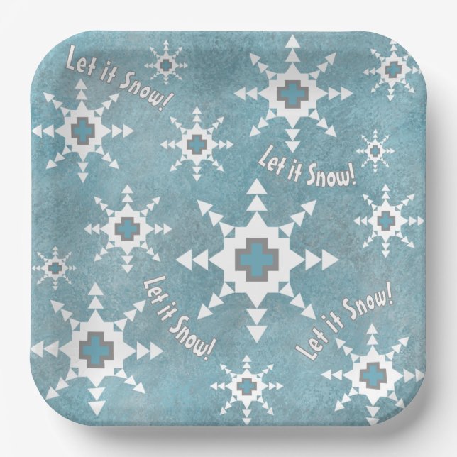 Assiettes En Carton Southwest Winter Snowflakes & Pine Trees Bleu (Recto)