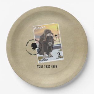 Assiettes En Carton Souvenir de Timbre Postage Muskox de l'Alaska