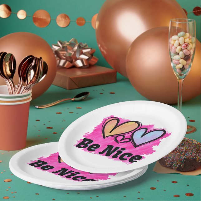 Assiettes En Carton Soyez de beaux coeurs aquarelles (Multi)