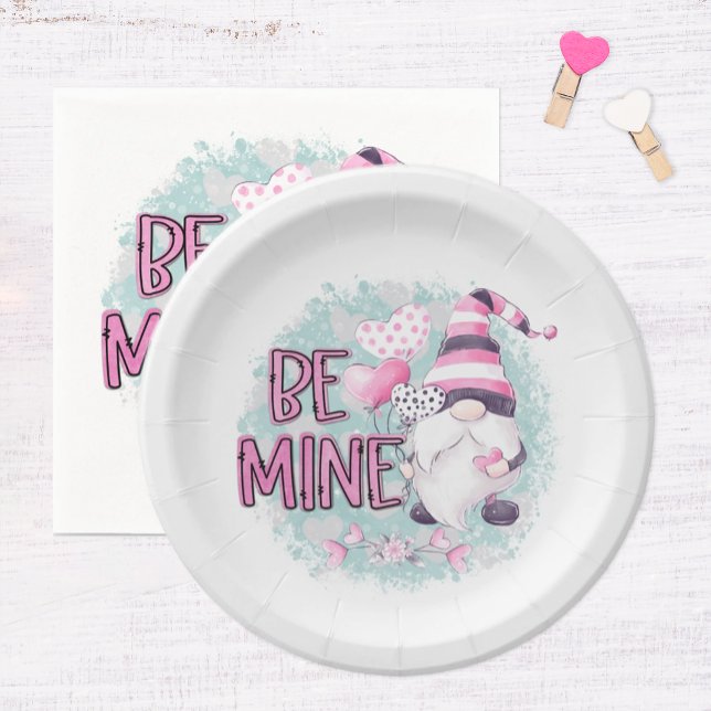 Assiettes En Carton Soyez le mien Gnome Saint-Valentin (Valentine's Day Gnome "Be Mine" plate)