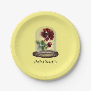 Assiettes En Carton Soyez notre invité Rose rouge dans un verre Élégan