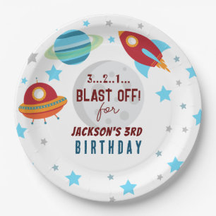Assiettes En Carton Space Blast Off 3e anniversaire