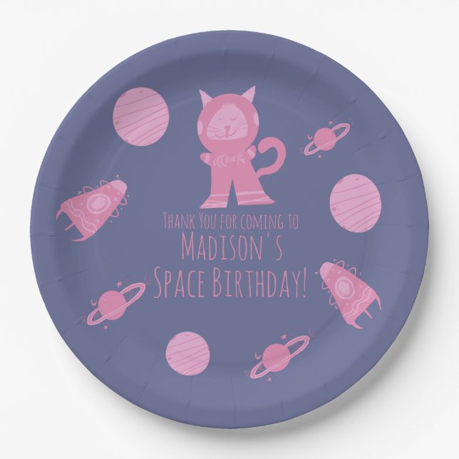 Assiettes En Carton Space Cat Pink Galaxy Anniversaire (Devant)