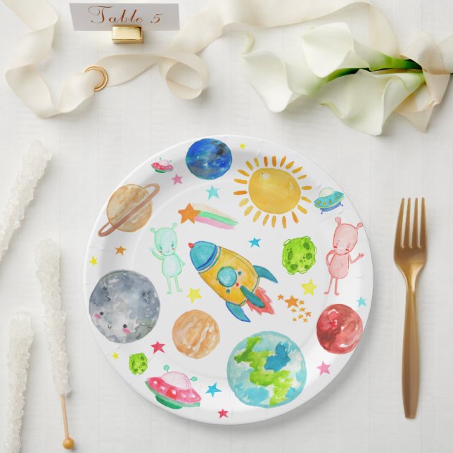 Assiettes En Carton Space Galaxy Planet Rocketship Étoiles Aliens (Mariage)