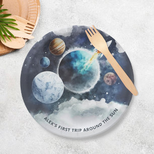 Assiettes En Carton Space Planètes & Rockship Boy 1er anniversaire
