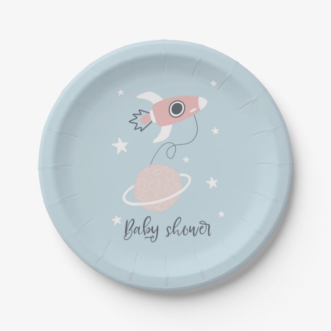 Assiettes En Carton Space Rocket et Jupiter Baby shower (Devant)