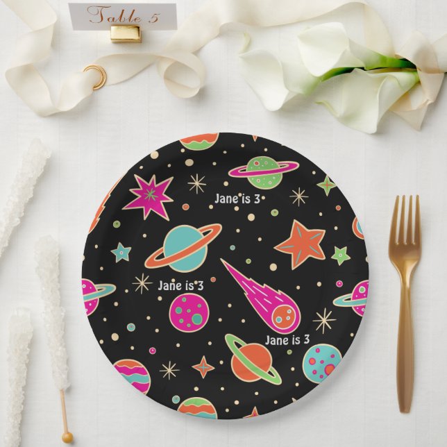 Assiettes En Carton Space Rocket Nom du Motif Anniversaire (Mariage)