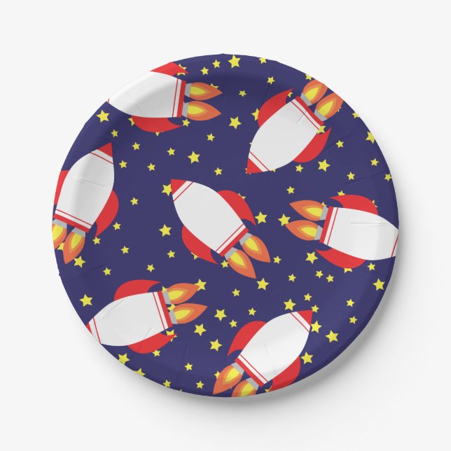 Assiettes En Carton Space Rocket Star Navire Plaques d'anniversaire 1e (Devant)