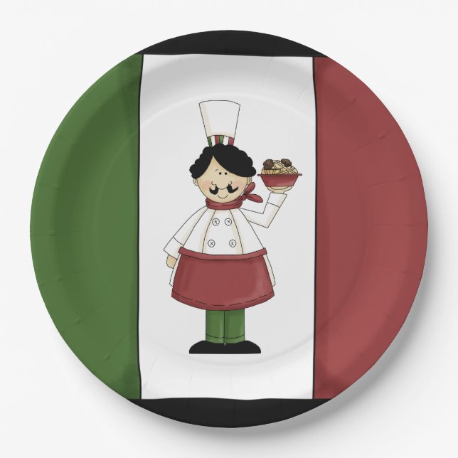 Assiettes En Carton Spaghetti Dîner Chef italien plaque papier (Devant)