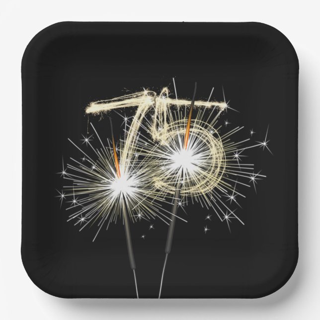 Assiettes En Carton Sparklers du 75e anniversaire sur Noir (Recto)