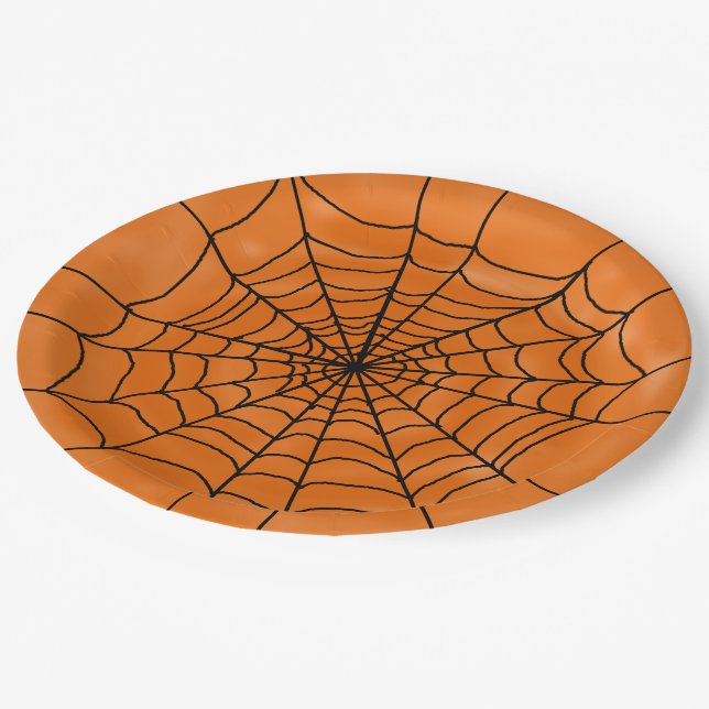 Assiettes En Carton Spider Web sur Orange Halloween (Angle)