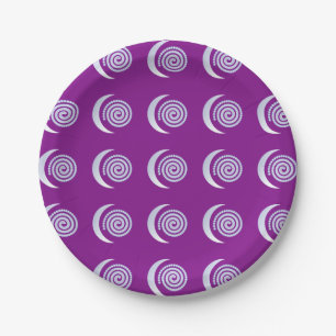 Assiettes En Carton Spirale de lune d'argent sur violet