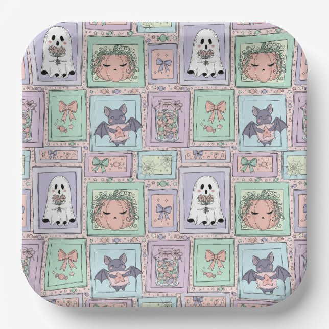 Assiettes En Carton Spiritueux Whimsical dans les rêves Pastel (Recto)