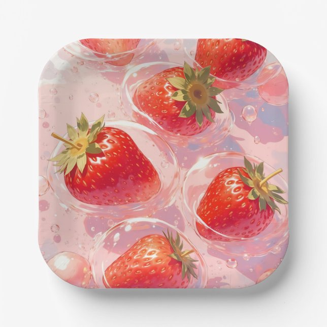 Assiettes En Carton Splash fraise (Recto)