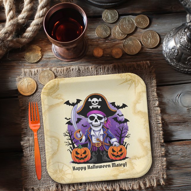 Assiettes En Carton Spooky Skeleton Pirate Halloween (Créateur téléchargé)