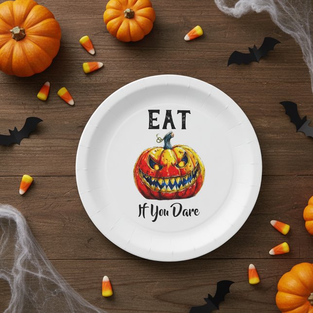 Assiettes En Carton Spooky White Smiling Pumpkin Halloween Party (Créateur téléchargé)