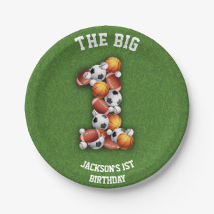 Assiettes En Carton Sports Balles à thème 1er anniversaire