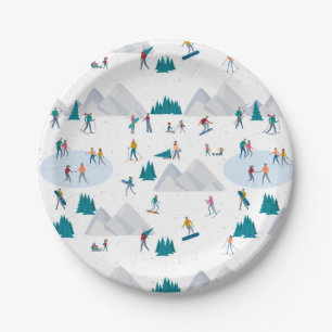 Assiettes En Carton Sports d'hiver Vacances Motif