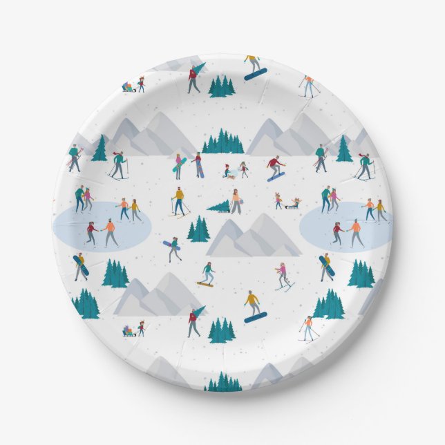 Assiettes En Carton Sports d'hiver Vacances Motif (Devant)