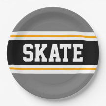 Sporty Fun Grey Black Yellow SKATE Racing Stripes