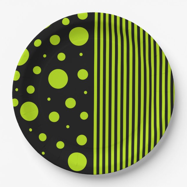 Assiettes En Carton Spots et rayures - Lime vert (Devant)