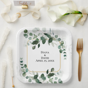 ASSIETTES EN CARTON SPRING BEAUTY BOTANICAL VERT MARIAGE
