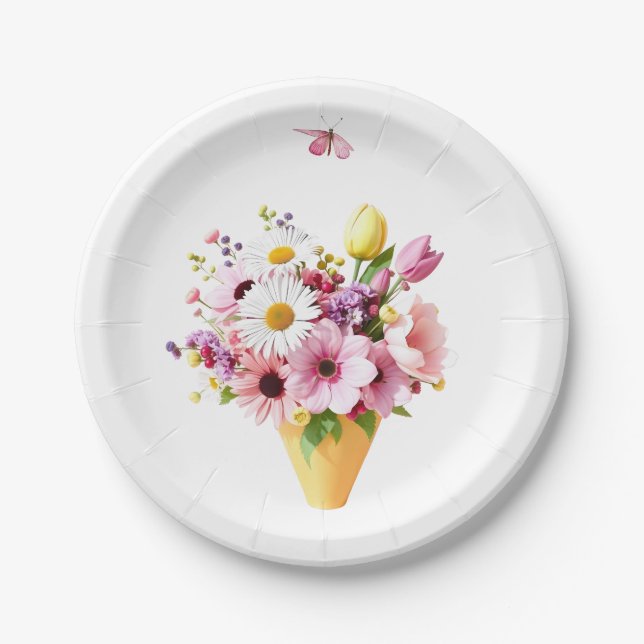Assiettes En Carton Spring Blossom Bouquet with Butterfly (Devant)