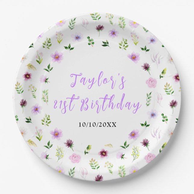 Assiettes En Carton Spring Purple Floral Birthday (Devant)