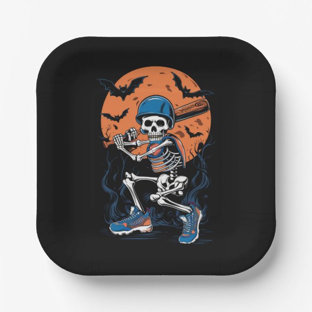 Assiettes En Carton Squelette de baseball Halloween Baseball Halloween (Recto)