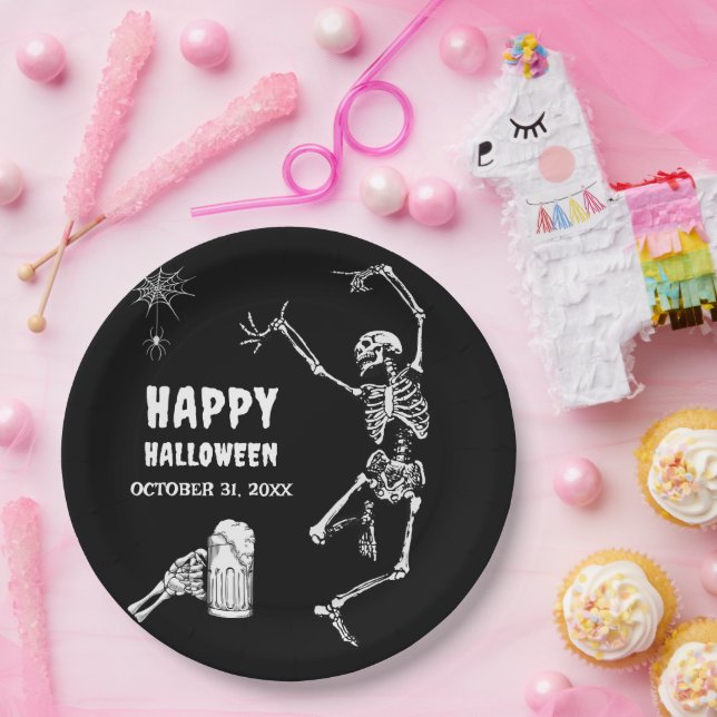 Assiettes En Carton Squelette de la partie d'Halloween (Fête)