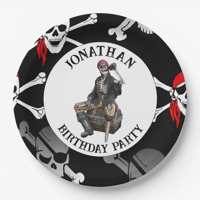 Assiettes En Carton Squelette de Pirate (Devant)